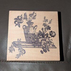 Magenta Wall Shelf Flowers Vase Wood Mounted Rubber Stamp Square Large Wooden